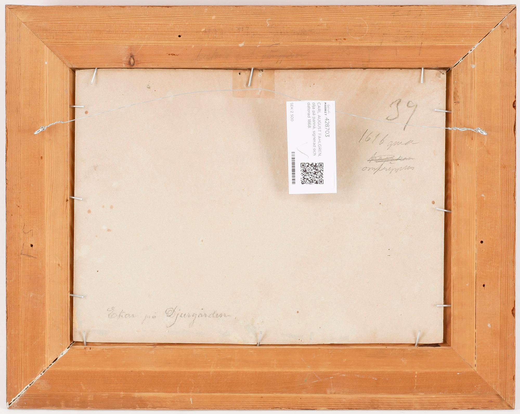 CARL AUGUST FAHLGREN, olja på pannå, signerad och daterad 1868.