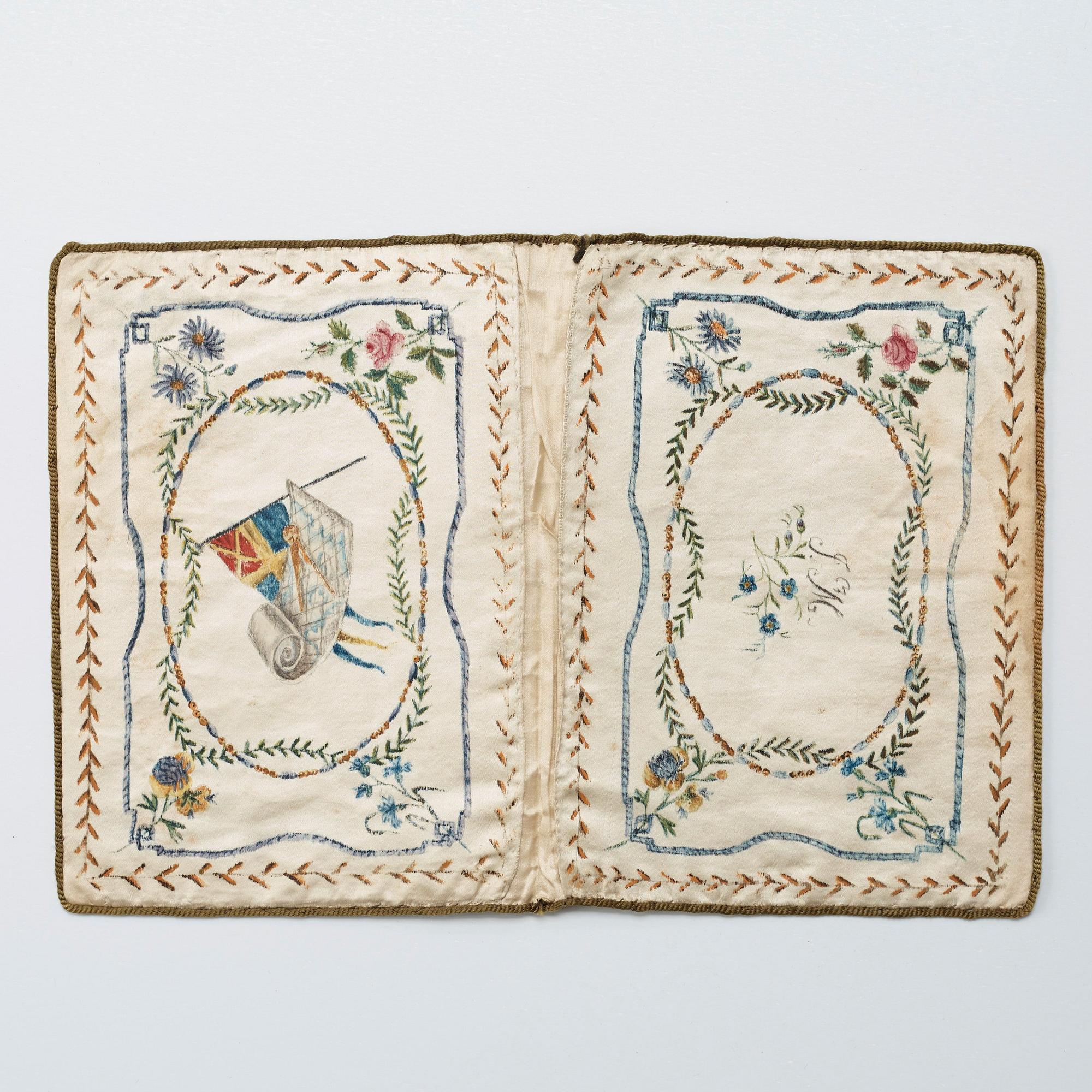 PLÅNBOK, SIDEN. 18,3 x 13,8 cm. Sverige 1800-talets förra hälft.