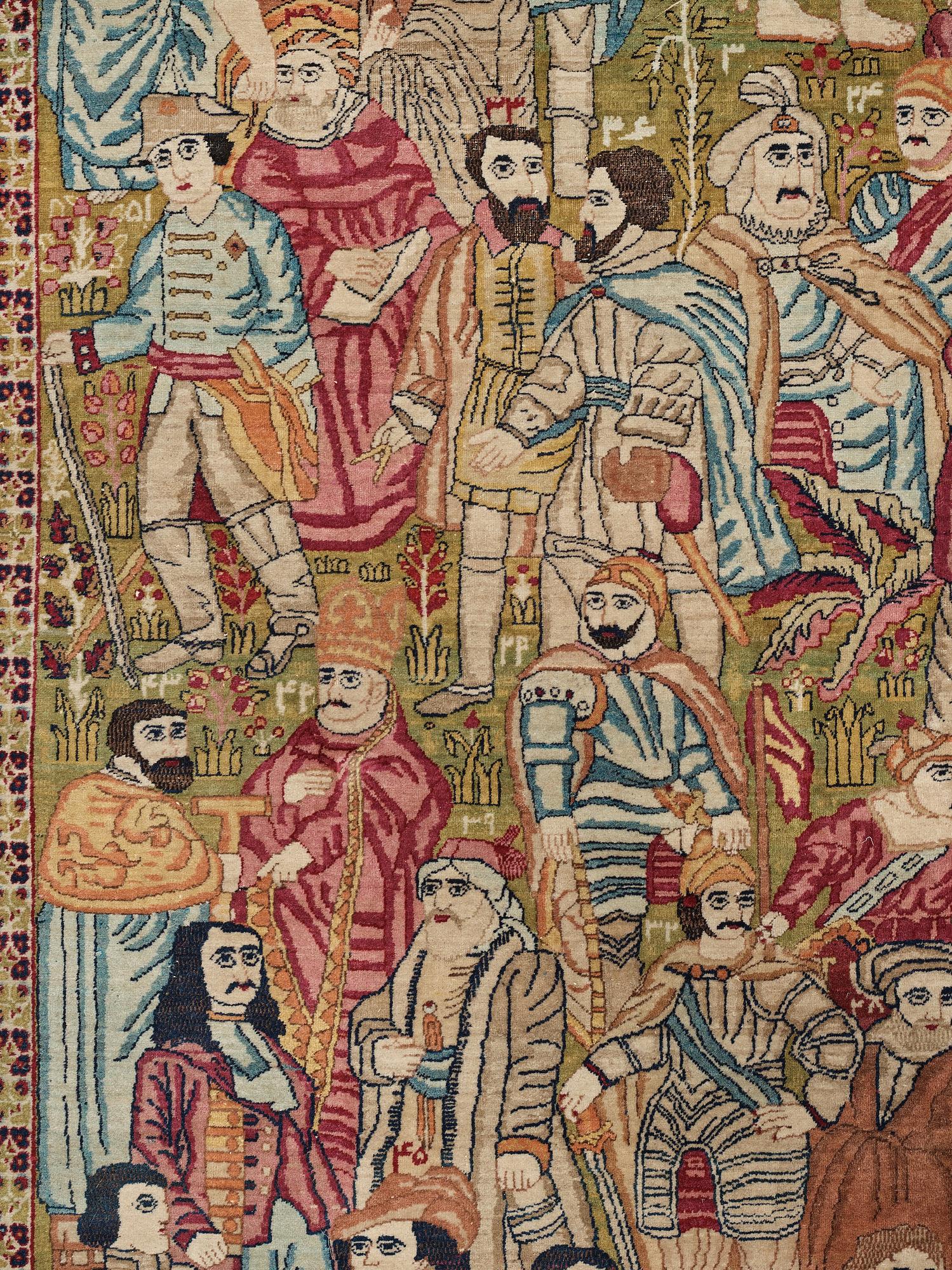 MATTO, an antique Kerman Laver figural, "the Rulers of the World", ca 236,5 x 140,5-143,5 cm.