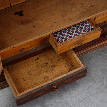 A Swedish provincial painted wall hanging cabinet, dated 1852.