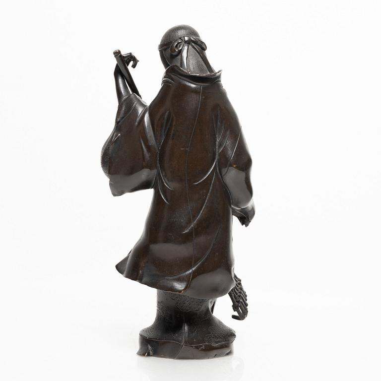 A Japanese bronze sculpture, of a gardener, Meiji period (1868-1912).