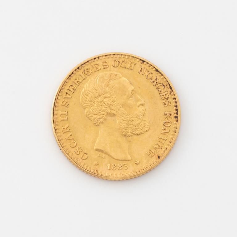 Oscar II, guldmynt, 10 kronor, 1883.