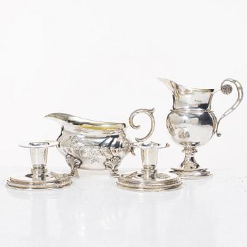 Two jugs and a pair of candlesticks, CG Hallberg among others.