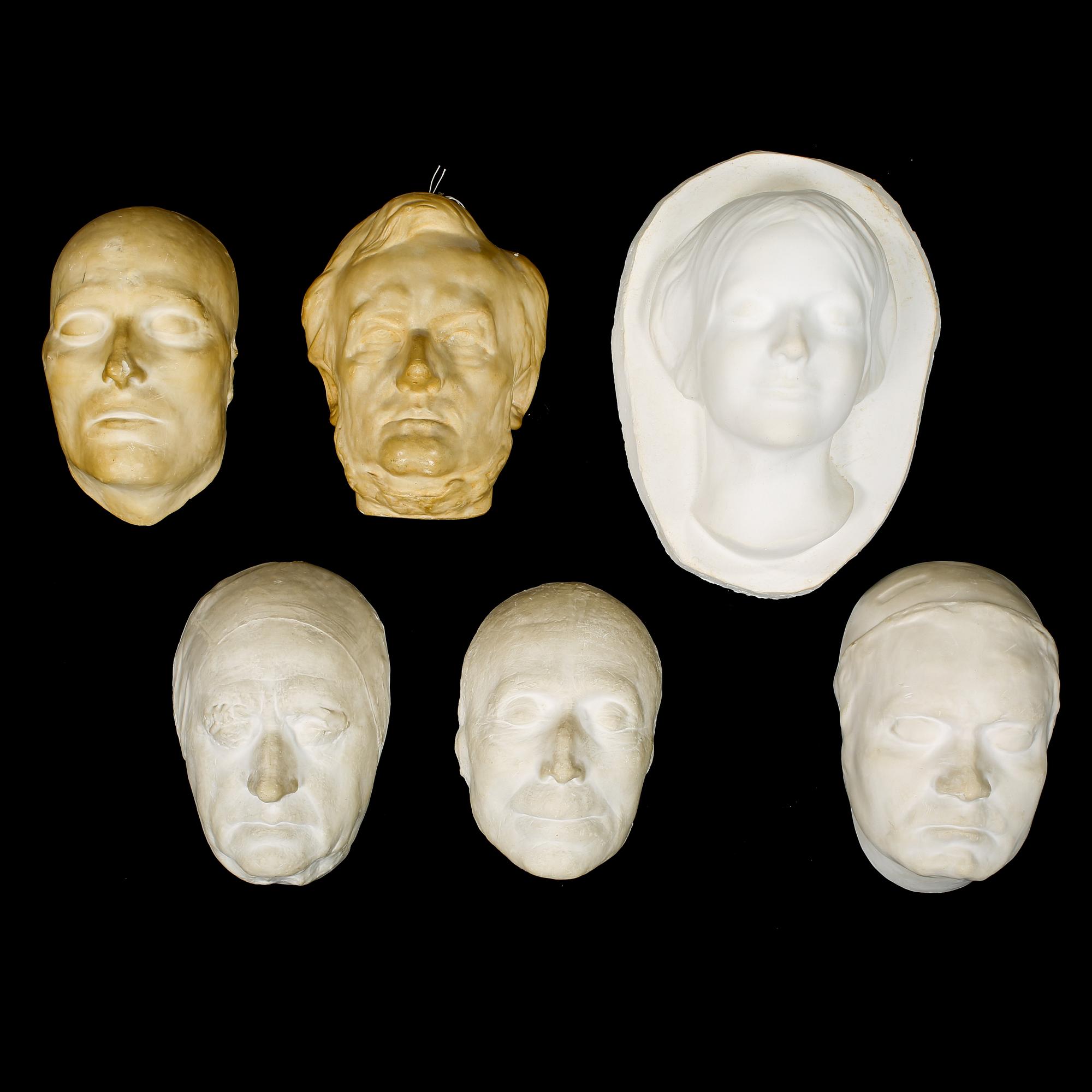 MASKER, 6 st, gips, 1900-tal.