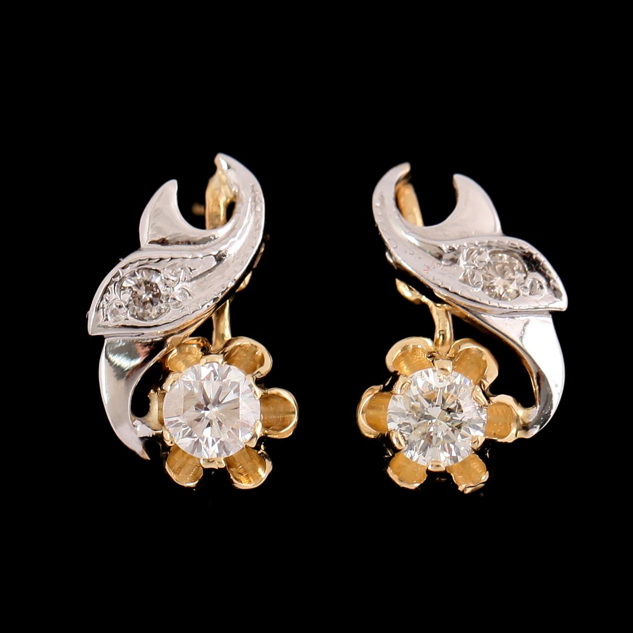 ÖRHÄNGEN, 1 par, 14 k guld, 2 briljantslipade diamanter  totalt 0.65 ct.