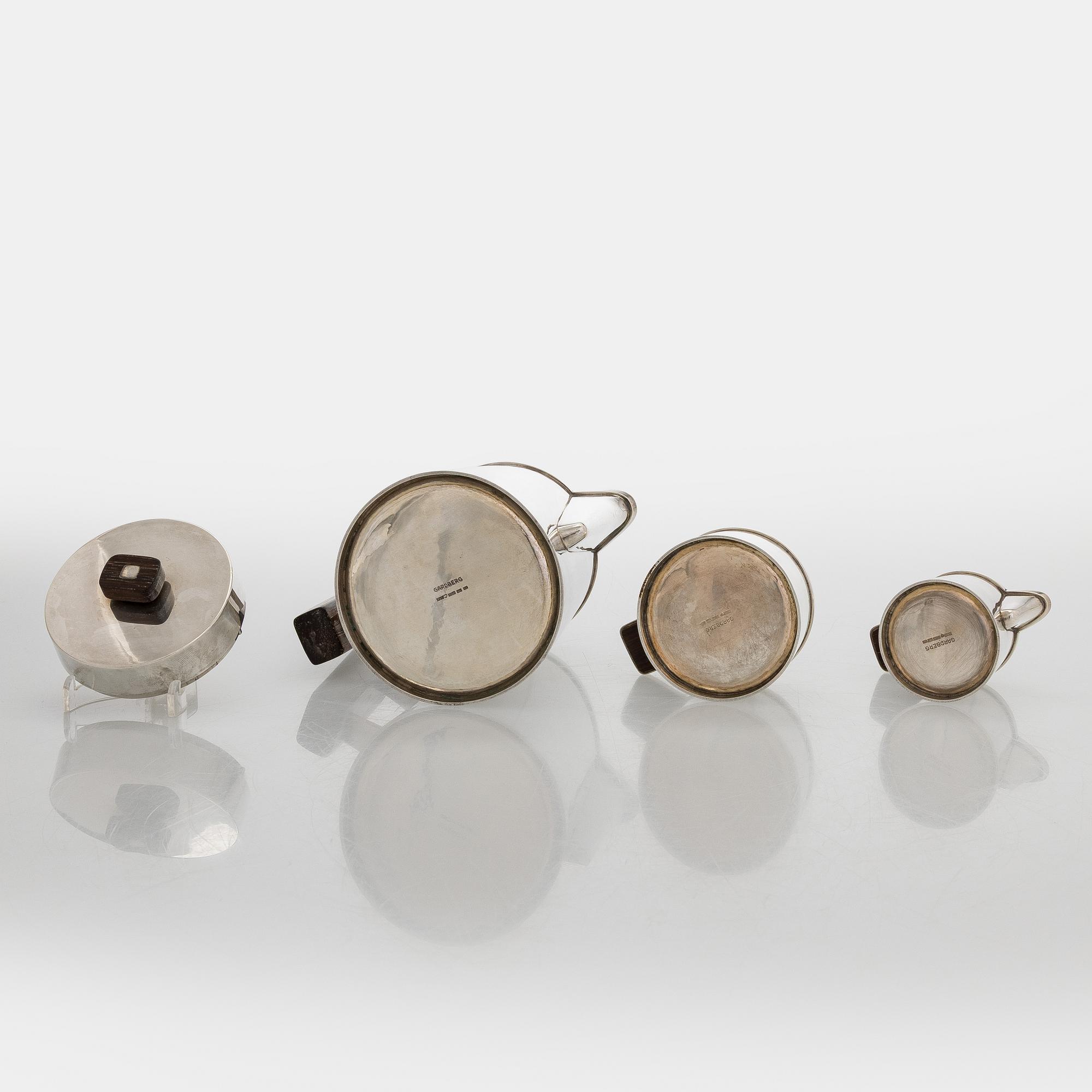 Bertel Gardberg, Coffee set, 3 pieces, 916 silver and rosewood, Toivo V. Toukonen, Helsinki, 1956.