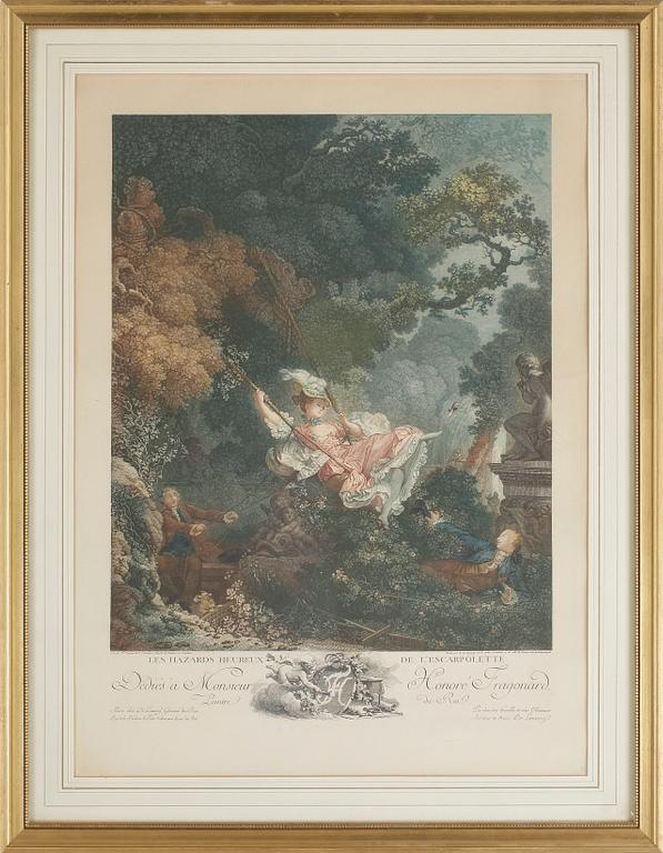 GRAVYRER, 2 st, efter Jean Honoré Fragonard, 1800/1900-tal.