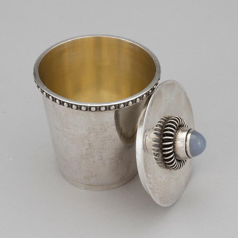 A lidded sterling silver jar by Chr Nygård & Son Linköping 1956. Total weight ca 470 gram.