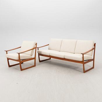 Peter Hvidt & Orla Mølgaard Nielsen, a teak sofa and armchair "Slädes" France & Daverkosen, designed in 1961.