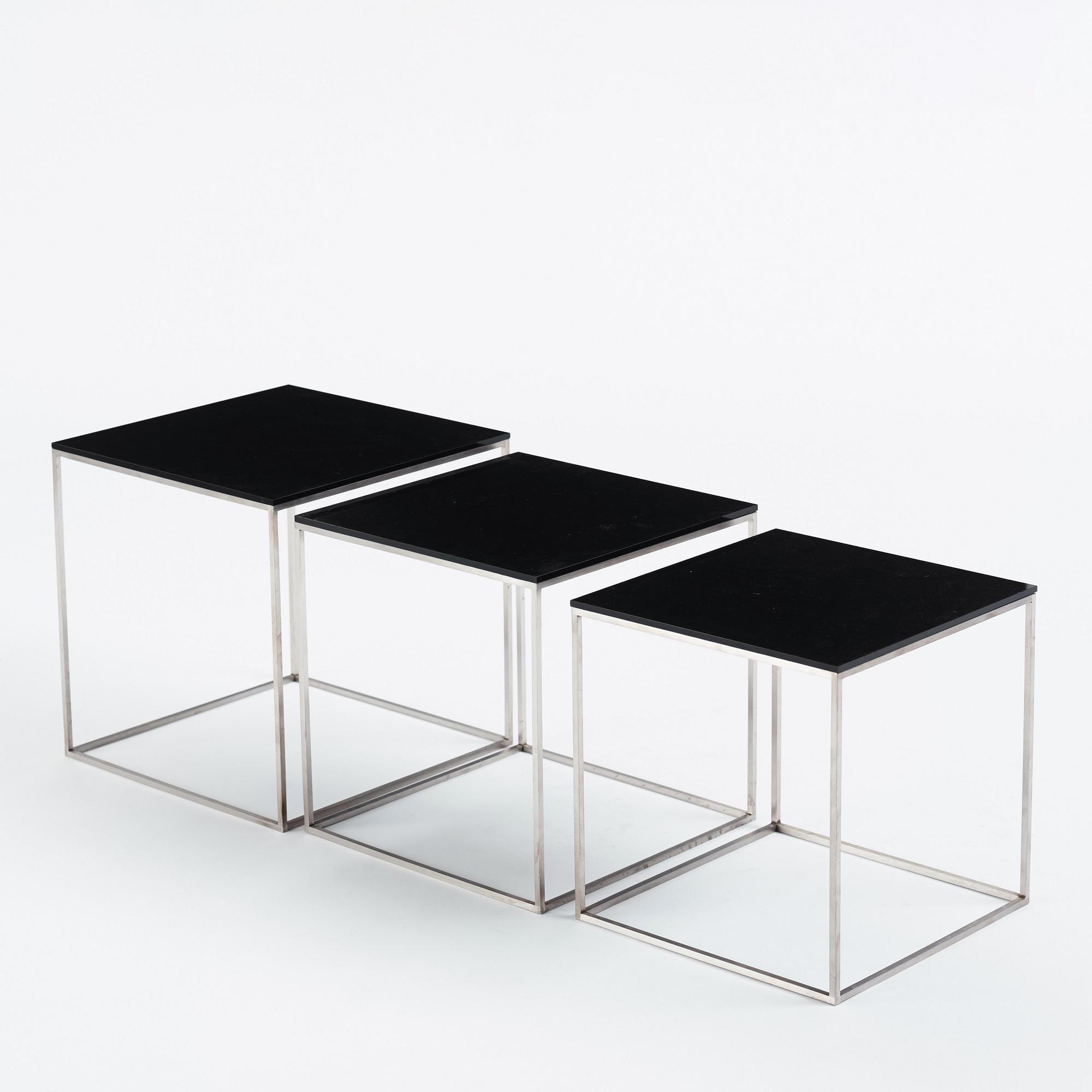 Poul Kjaerholm, a three-piece 'PK-71' nesting table, Fritz Hansen, Denmark, 2014.