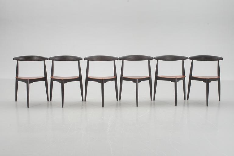 STOLAR, 6 st, "Hjertestolen", Hans J Wegner, Fritz Hansen, Danmark.