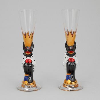 SNAPSGLAS, 2 st. Design Gunnar Cyrén ur Nobelservisen. Orrefors.