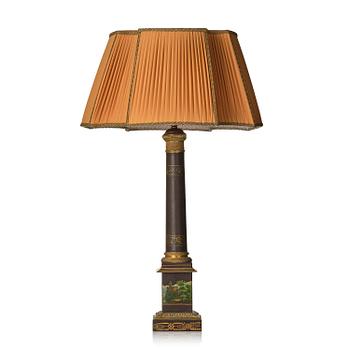 186. A presumably German late Empire tole-peinte lamp, ca 1830.