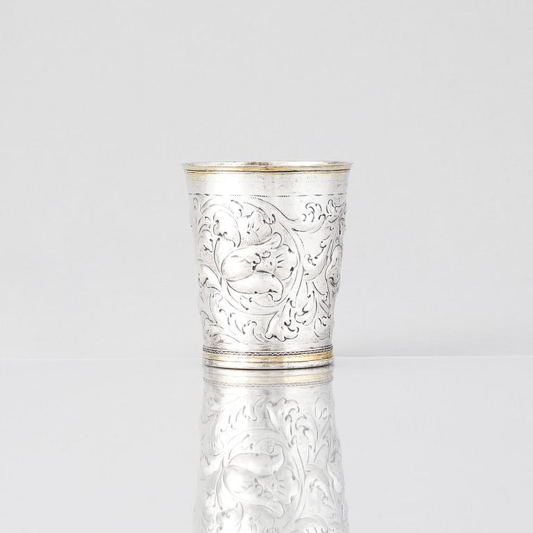 A Swedish baroque parcel gilt silver beaker, mark of Joran Hieronymi Bernegau, Norrköping (1648-1679).