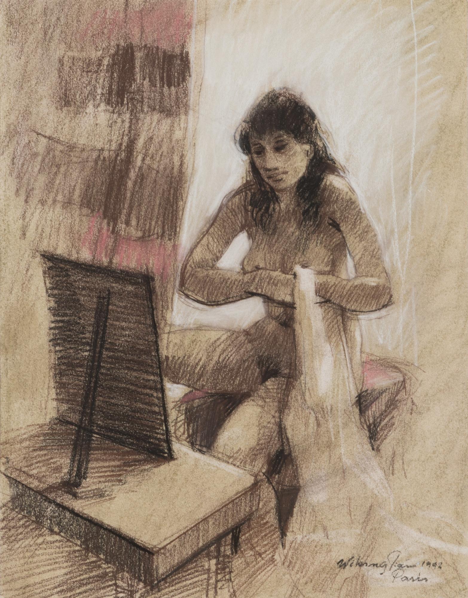 Viking Forsström, crayon drawing, signed and dated Paris 1992.
