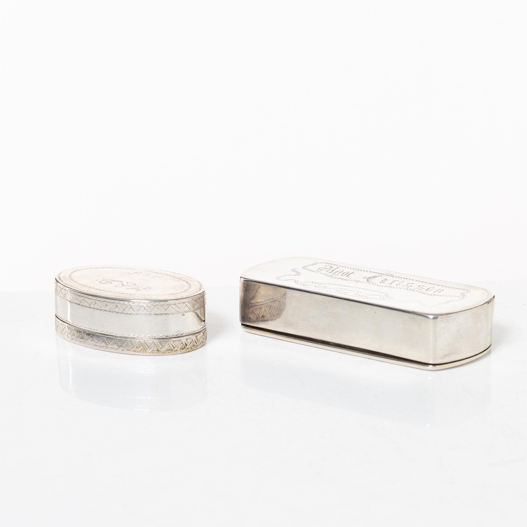 Dosor, 2 st, silver, Sverige 1786 och 1826.