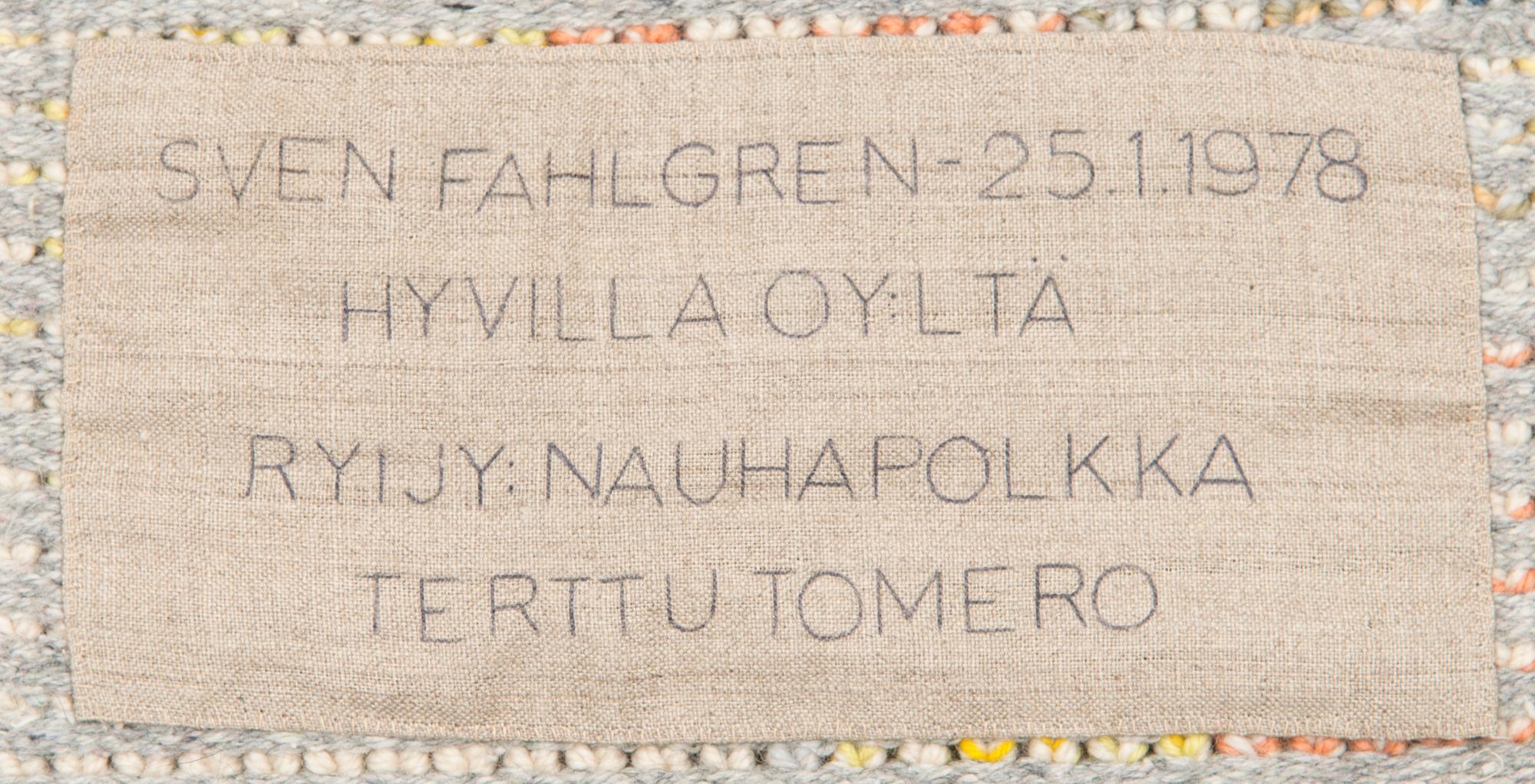 TERTTU TOMERO, rya, Hyvilla Oy. Ca 120x112 cm.