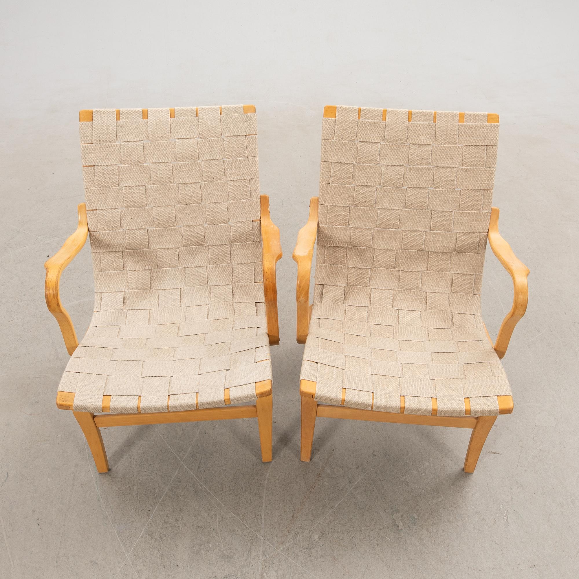 Bruno Mathsson, Armchairs/Chair pair, "Eva", Karl Mathsson Company, late 20th century.