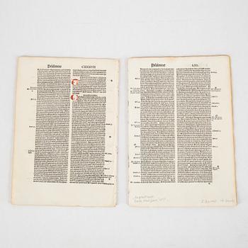 Blad ur schweiziska och tyska inkunabler samt tryckta blad, 1400-tal.