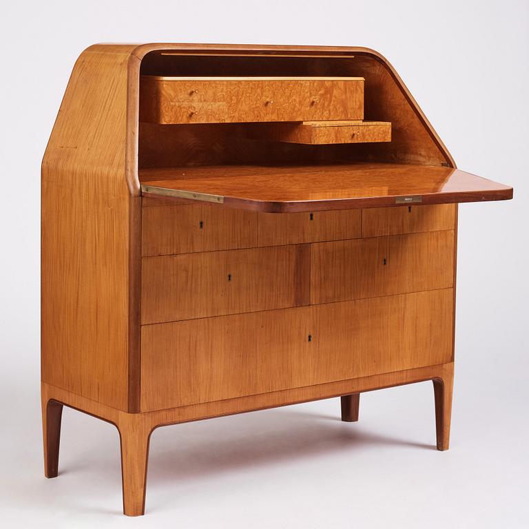 Oscar Nilsson, an olive ash veneered secretaire, a journeyman's work by Evert Kjellgren for Stockholm City Crafts Association, 1938.