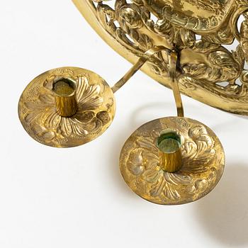 A pair of  Swedish Baroque style brass light plates, Johan F Hellström, Nyköping around the year 1900.