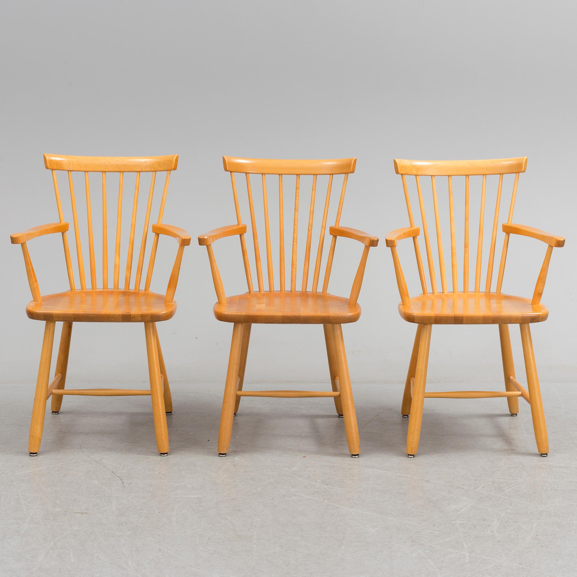 CARL MALMSTEN, karmstolar, 3 st, "Lilla Åland", Stolab, 1992.