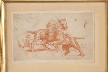 Carle van Loo Circle of, Leopard and lion.