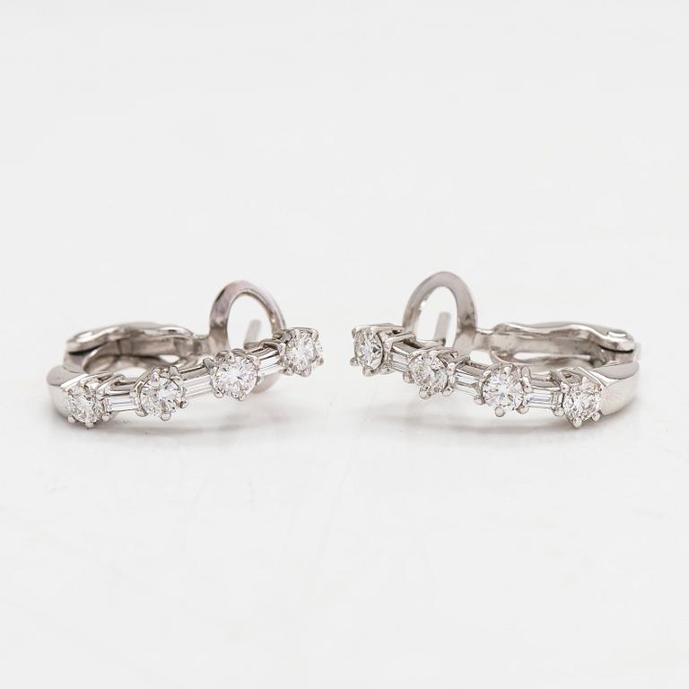 Earrings, 18K white gold, baguette and brilliant-cut diamonds totaling approximately 0.79 ct. Lanza Carlo, Italy.