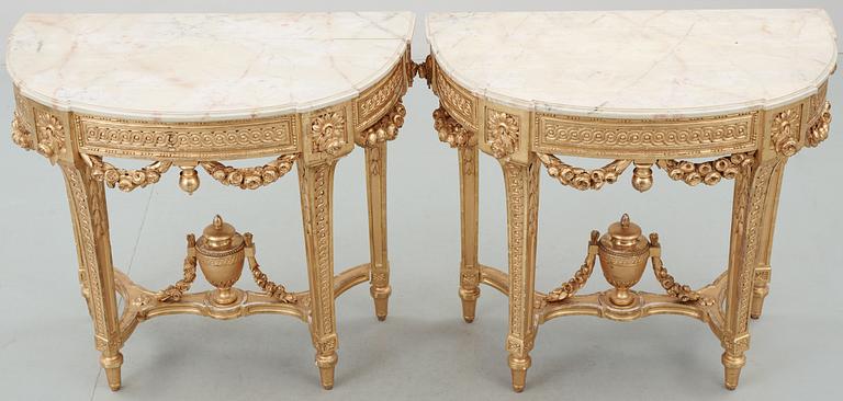 A pair of Gustavian late 18th Century console tables.