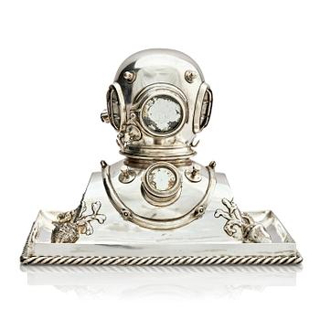 528. A Danish sterling silver sculpture/ink-stand, mark of company Anton Michelsen, Copenhagen 1923.
