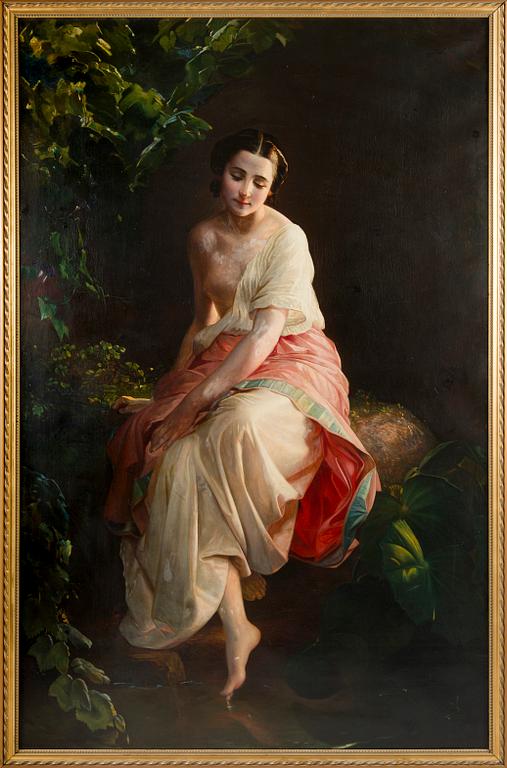 Okänd Konstnär, 1800-tal, Efter August Riedel (1799-1883), Kvinna vid Dammen.