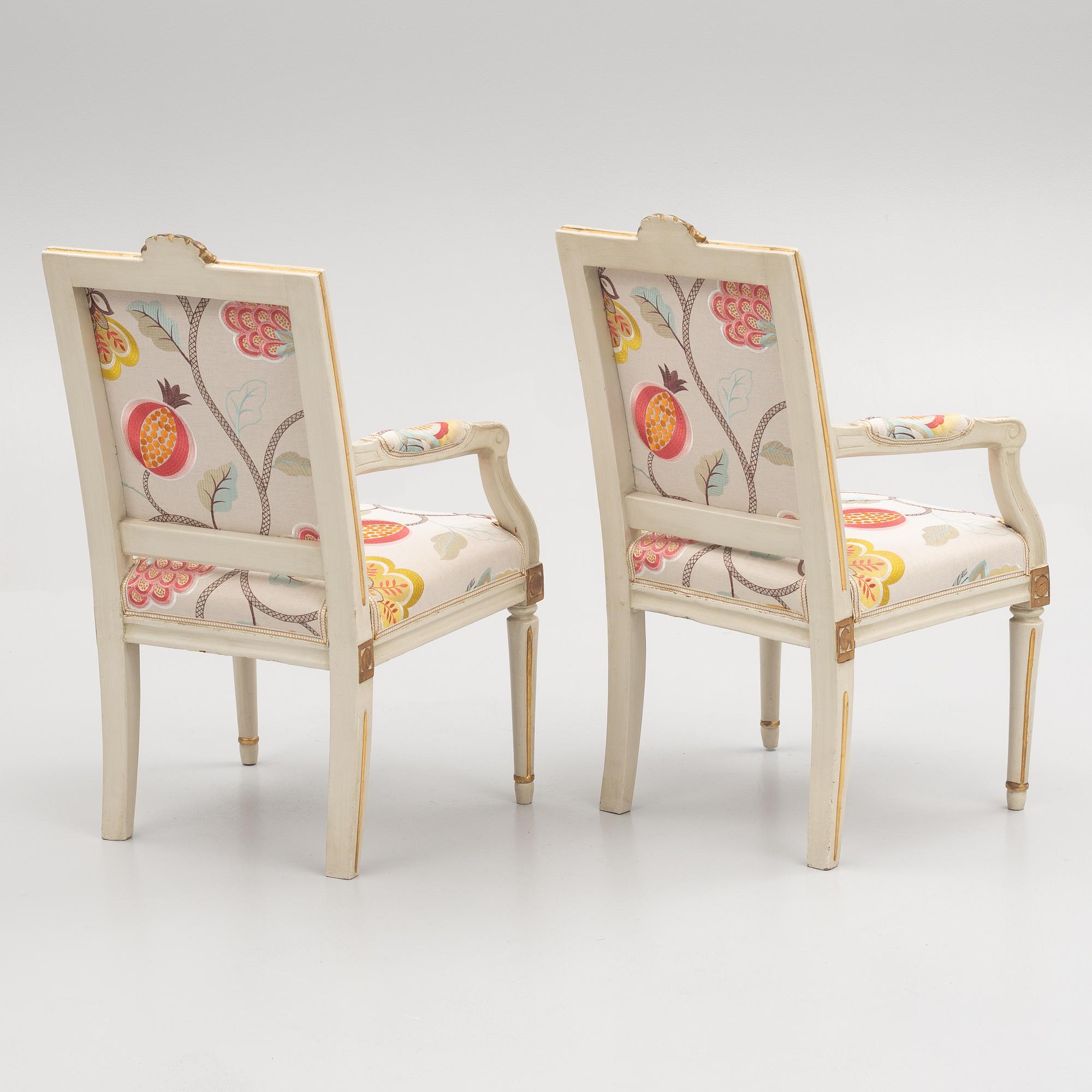 A pair of Gustavian chairs from western Sweden, late 18th century.