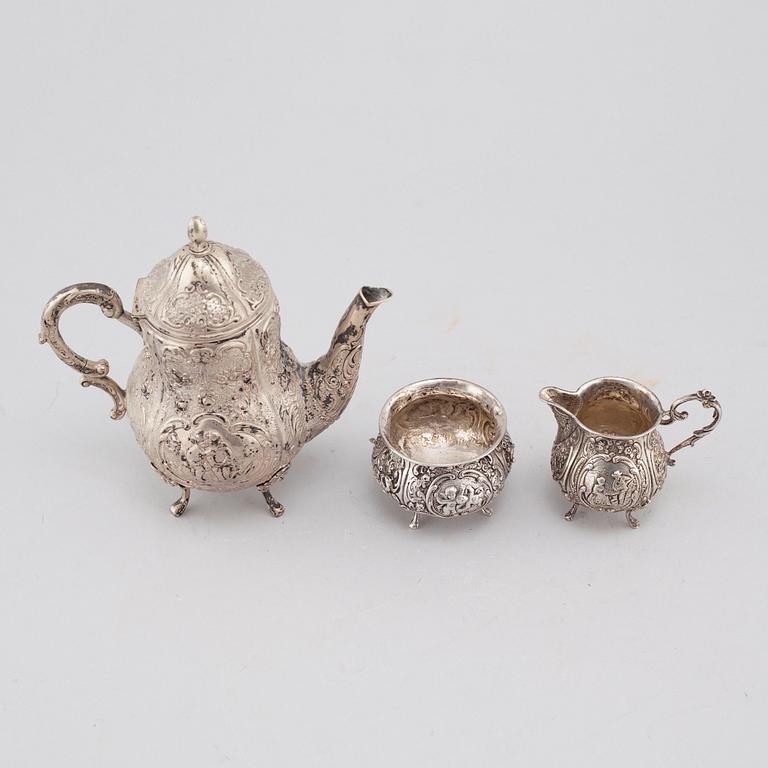 KAFFESERVIS, 3 delar, låghaltigt silver, Tyskland, 1900-tal.