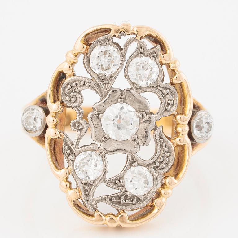 Ring, 18K gold set with round brilliant-cut and old-cut diamonds, STN, Norrköping 1954.