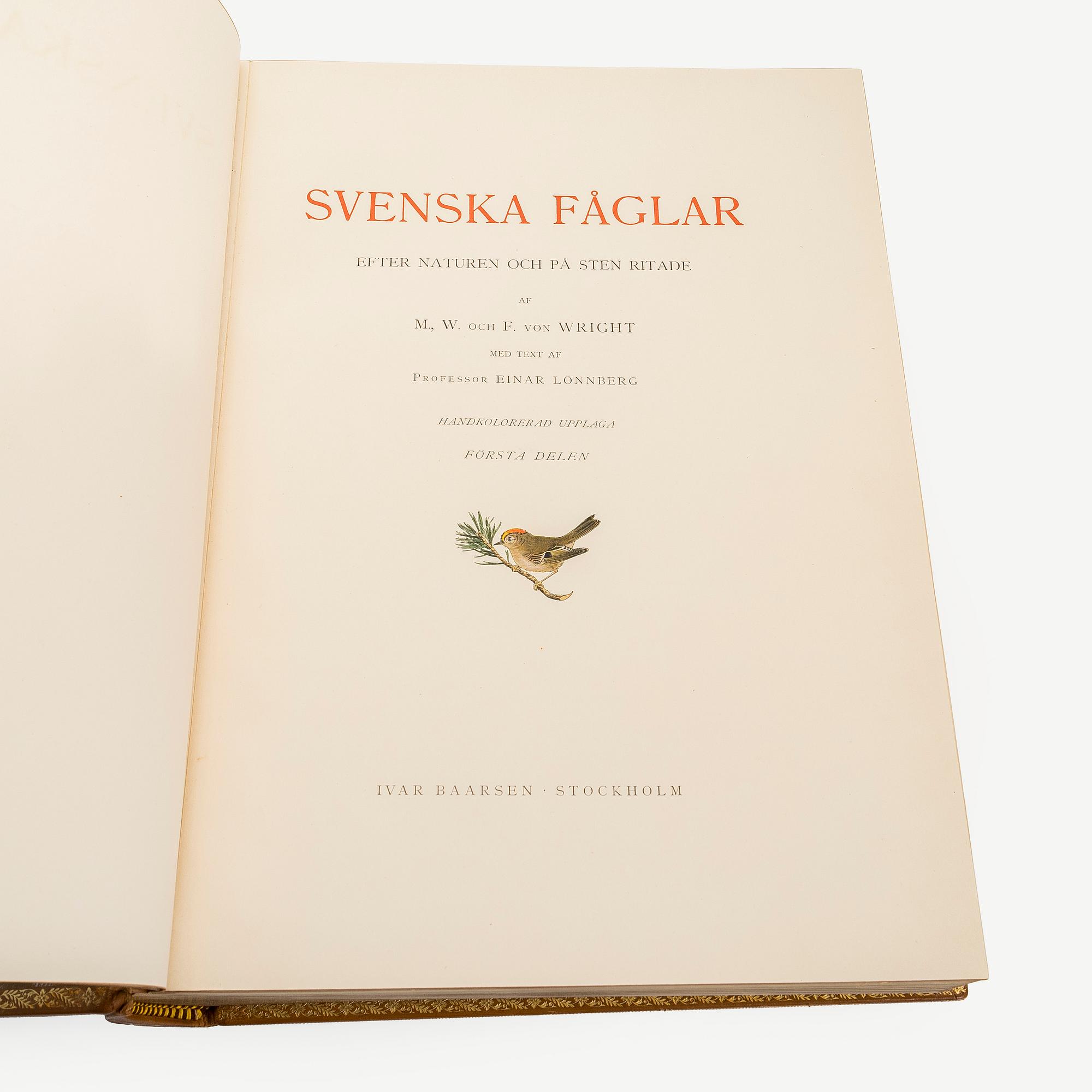 Bibliofilupplagan 3 volymer av von Wright: Svenska fåglar.