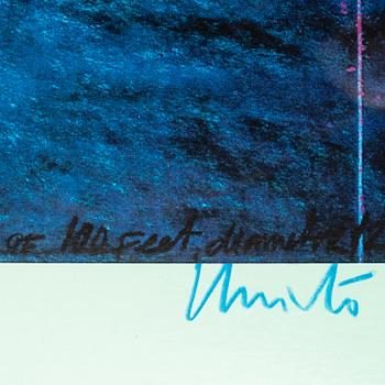 Christo & Jeanne-Claude, offset in colours, with textile application, signed.
