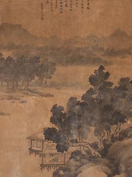 A large landscape painting signed Xiaolan Zhuren, ink and colour on paper, Qing dynasty.