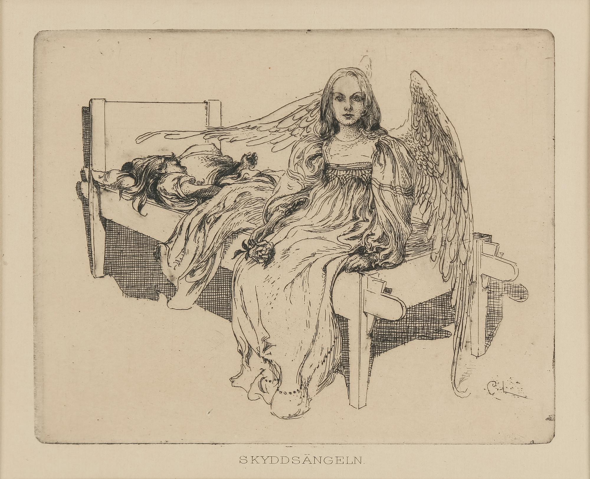 CARL LARSSON, etching, signed C.L. in the plate. Executed 1898. State 5. 425 unsigned copies. "The Guardian Angel".