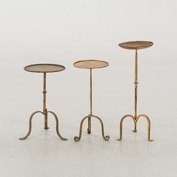 SMÅBORD, sk MARTINIBORD, patinerad metall , 3 st. Spanien, 1900-tal.