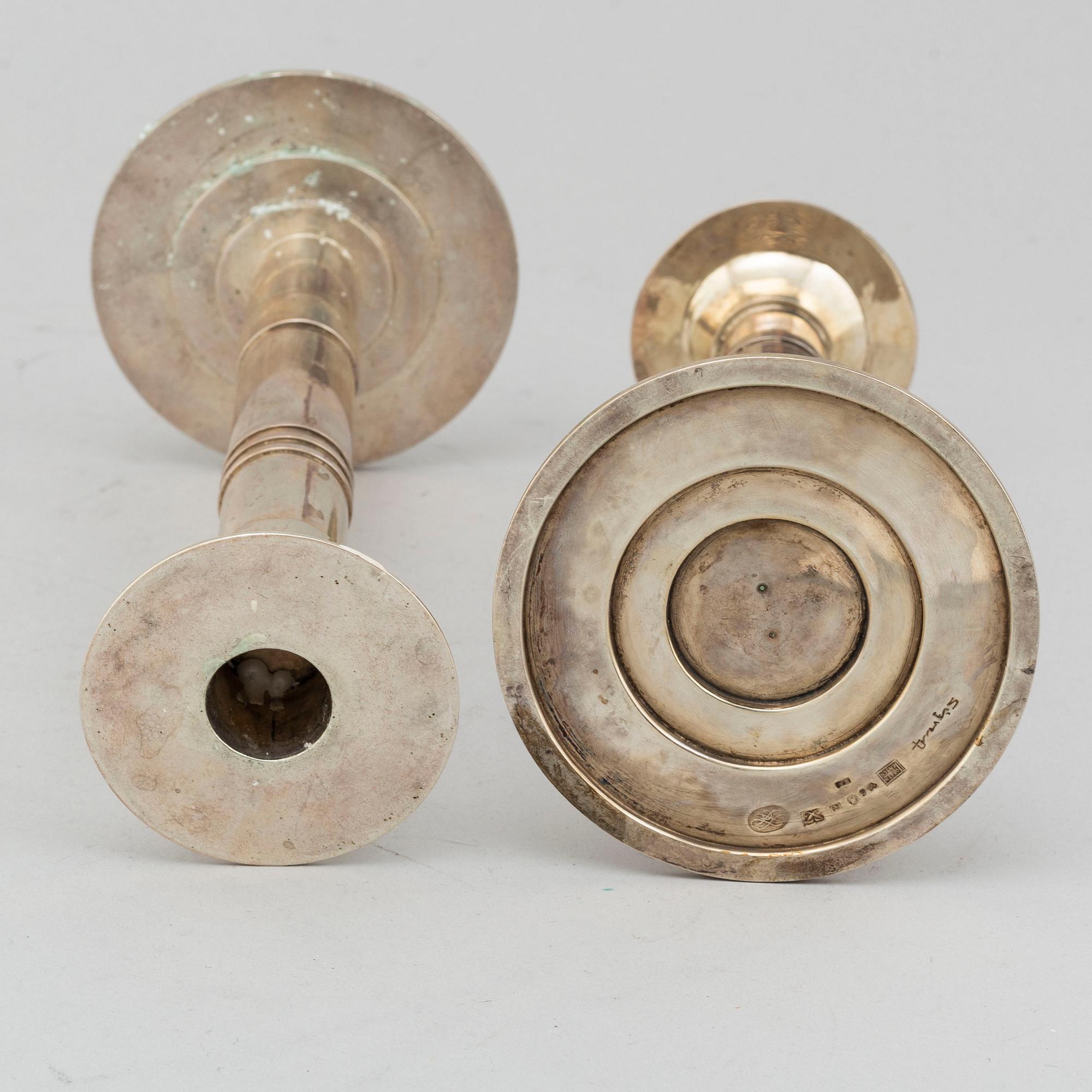 SIGVARD BERNADOTTE, a pair of silver candlesticks from Jörgen Jensen and Nordiska Kompaniet, Stockholm, 1932.