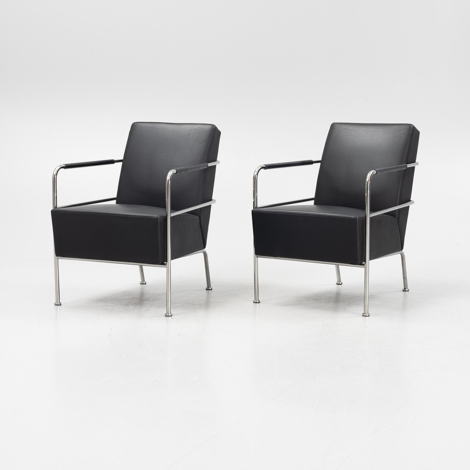 A pair of leather upholstered 'Cinema' Easy chairs by Gunilla Allard for Lammhults.