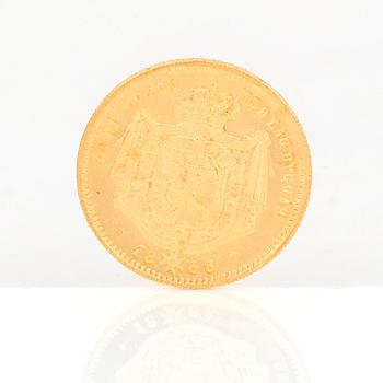 GULDMYNT, 1 Dukat, Karl XV av Sverige och Norge, 1868. Vikt ca 3,5 gram.