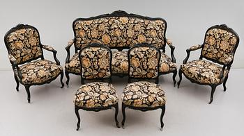 SALONGSGRUPP, 5 delar, rokokostil, 1800-talets andra hälft.