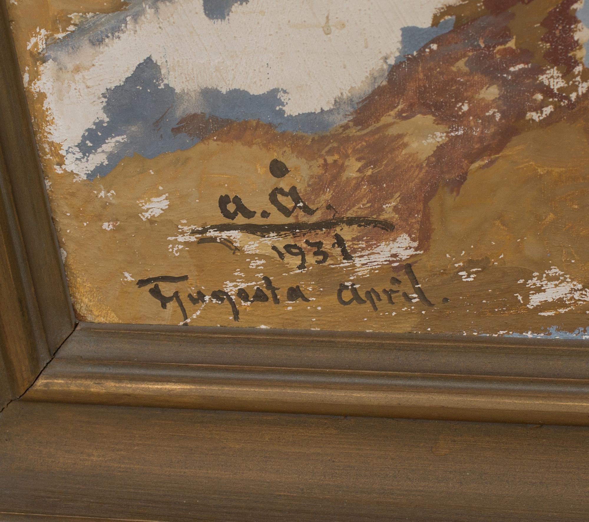 ACKE ÅSLUND, olja på pannå. Monogramsignerad och daterad 1931 "Fjugesta April".