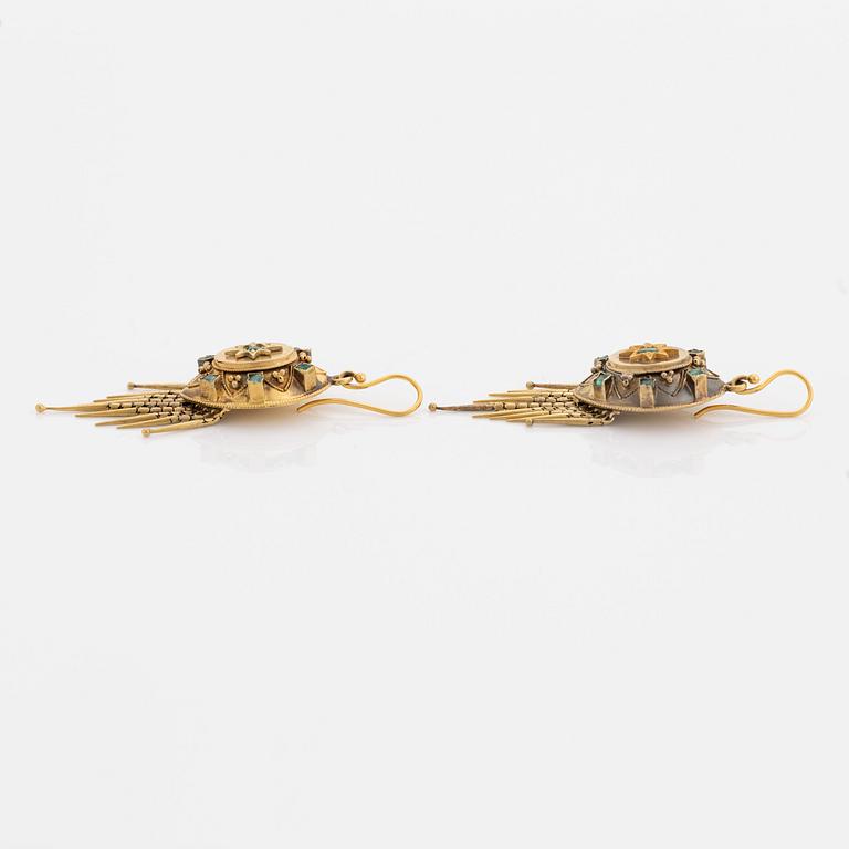 Gold and emerald earrings, 1800's.