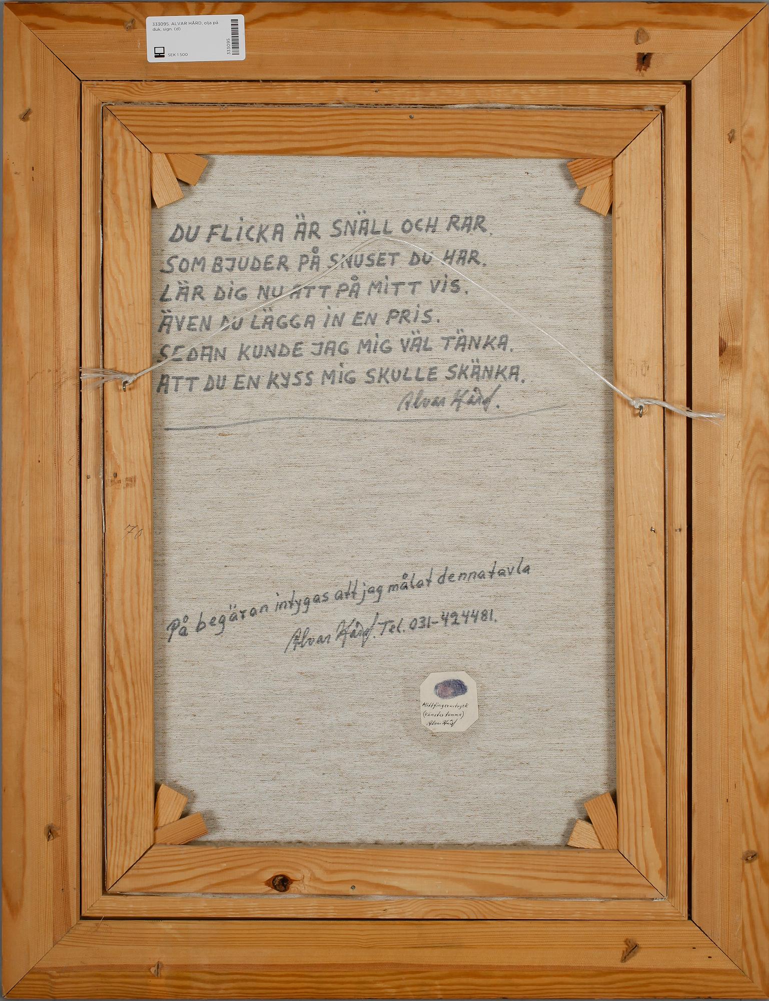 ALVAR HÅRD, olja på duk, sign.