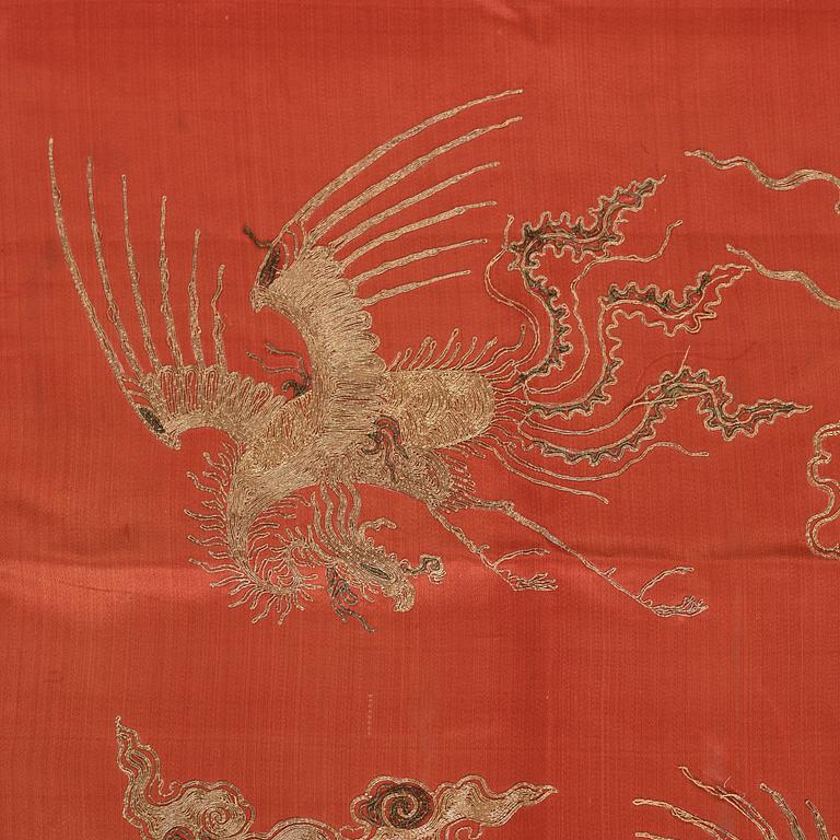 Two embroidered silk panels, late Qing dynasty.