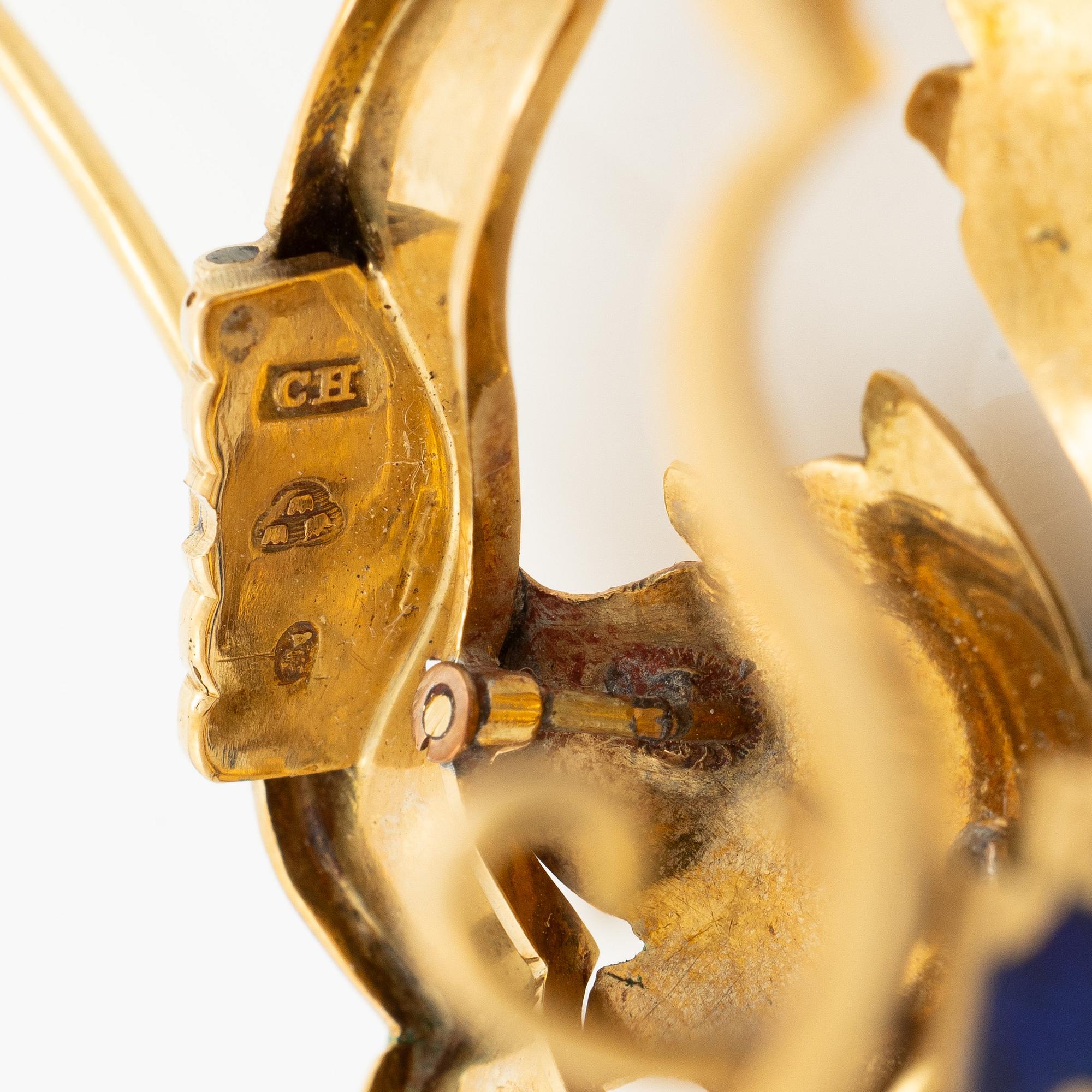 Brosch/hänge 18K guld och emalj och rosenslipade diamanter, 1800-tal.