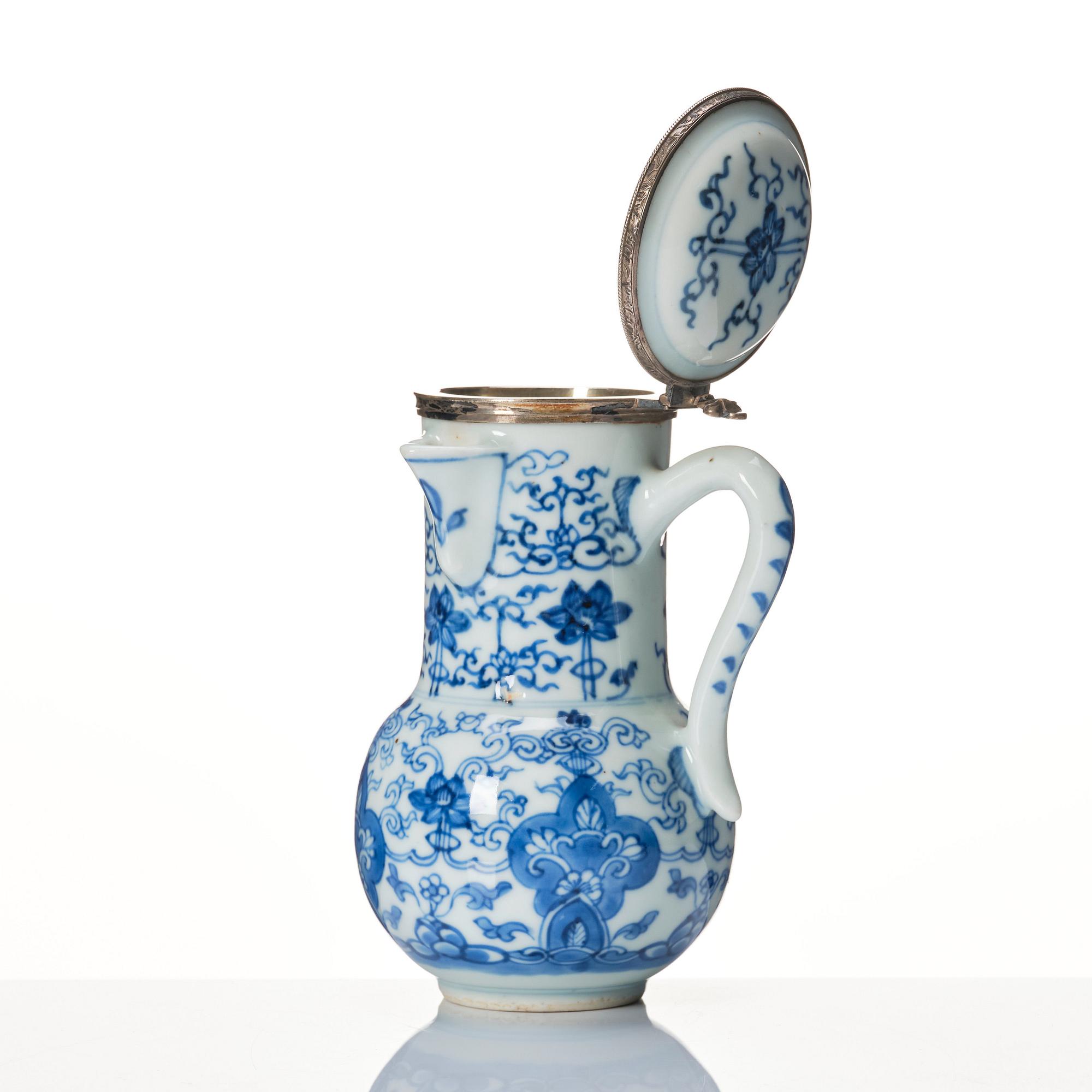 A silver mounted ewer with cover, Qing dynasty, Kangxi (1662-1722).