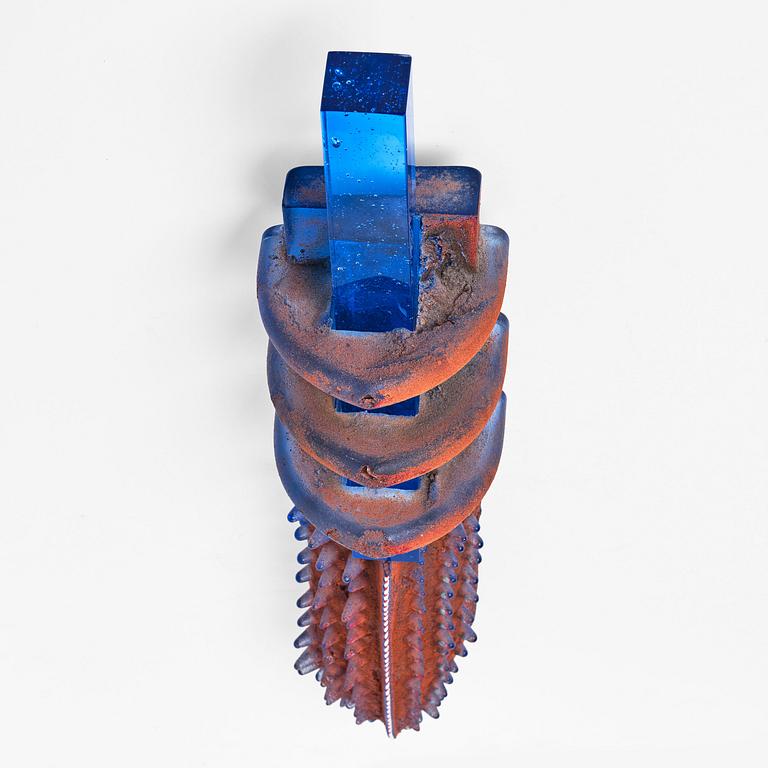 Bertil Vallien, a unique sandcast glass sculpture "Anod" in two parts, Kosta Boda Sweden, for wall mounting.